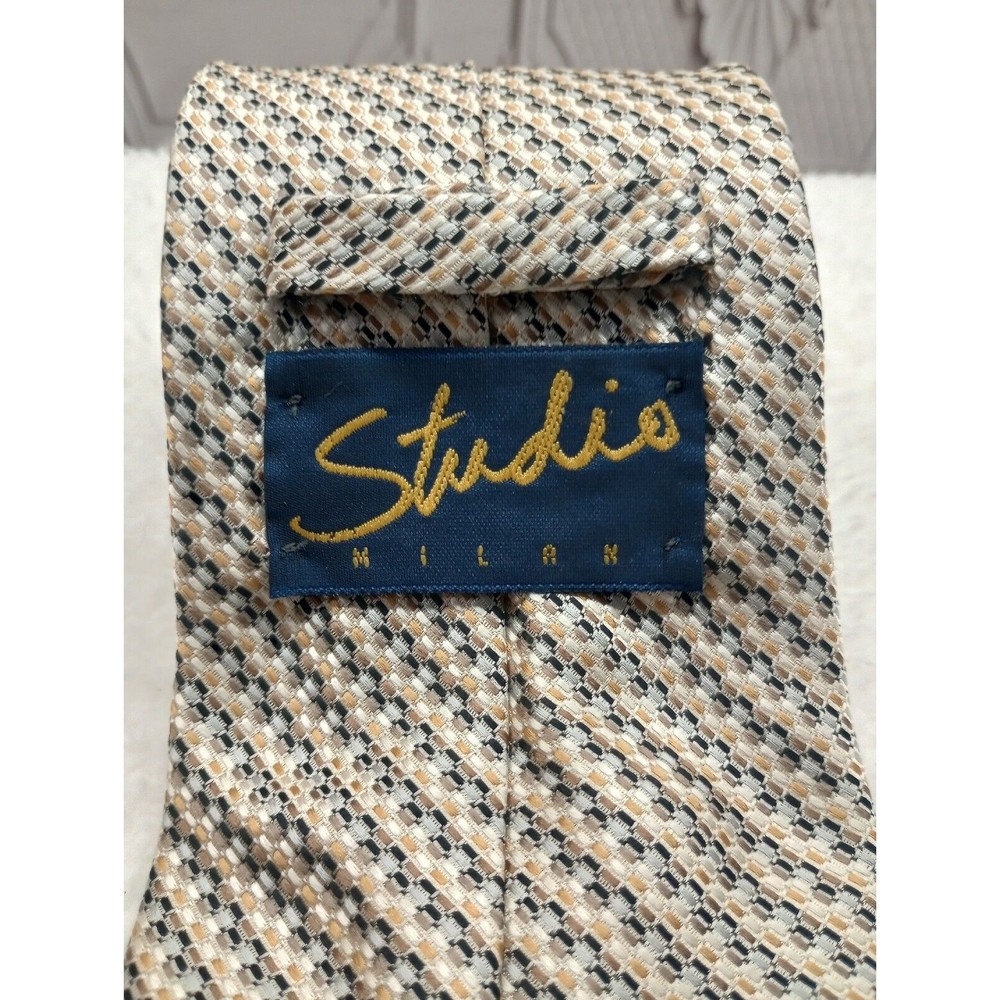 Studio Milan Men's Luxury Tie 100% Silk Handmade Gold Multicolored Classic EUC